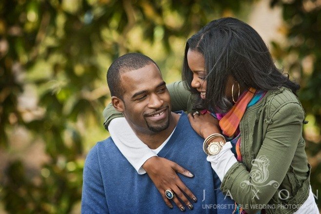 a moment of laughter during their engagement session 