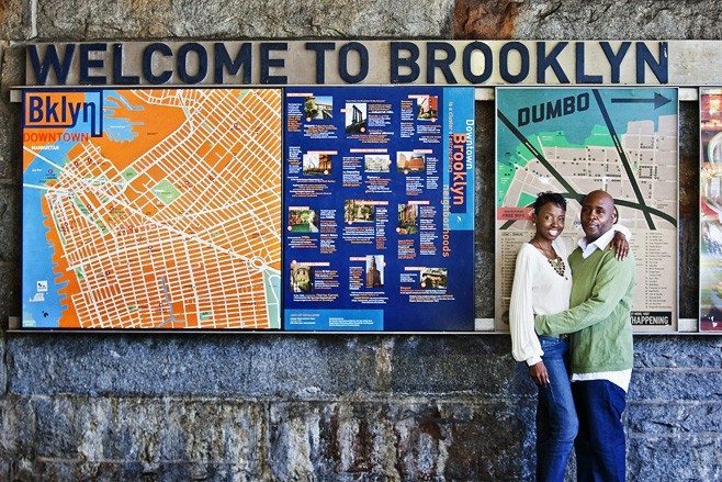 Welcome to Brooklyn sign Brooklyn Bridge Park engagement session