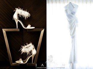 bride shoes and dress