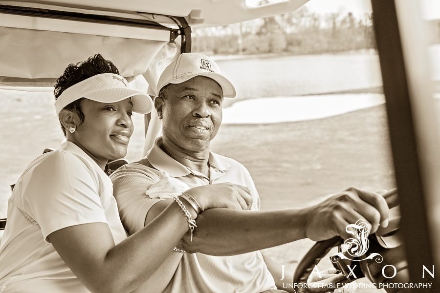 Couple in golf cart at stone mountain Park