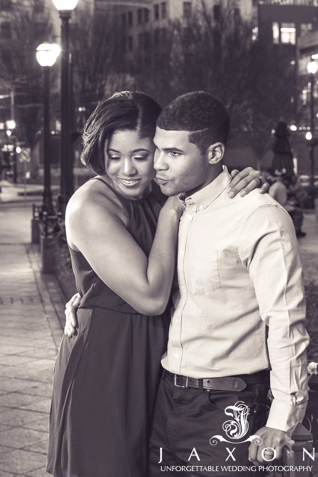 Sepia Portrait of couple street side at Woodruff Park Atlanta