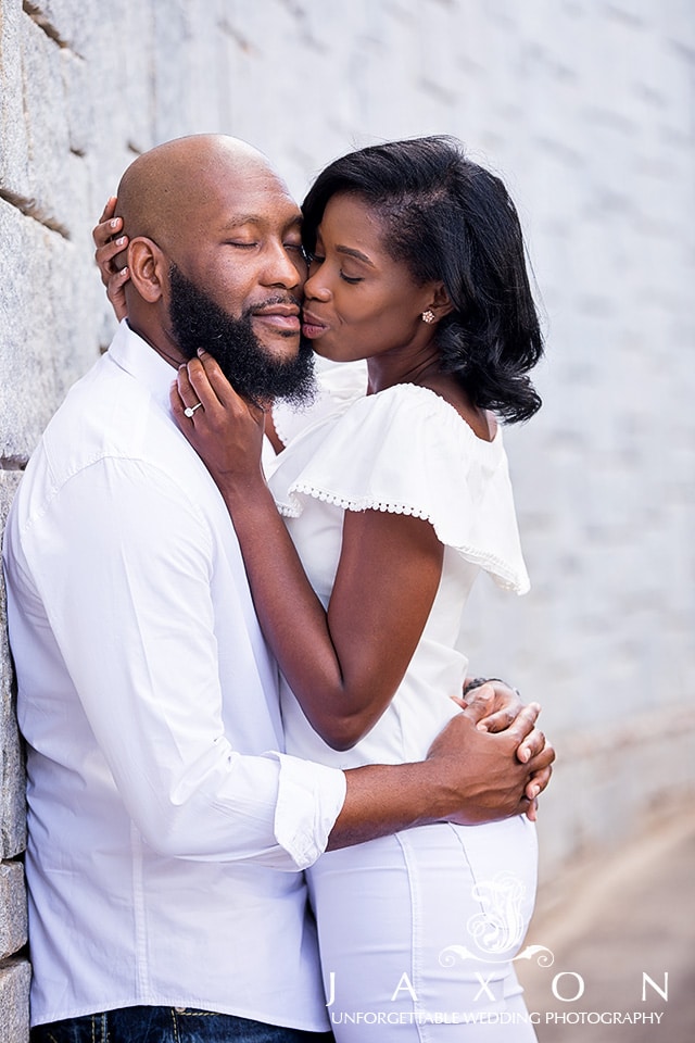 romantic embrace at Atlanta engagement session