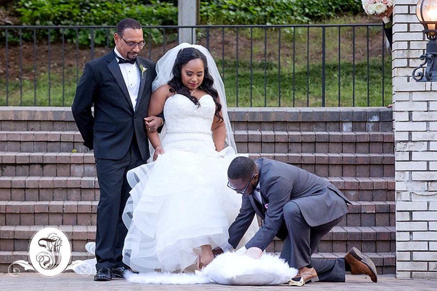 bride swaps her ballerina slippers for a pair of Jewel peep-toe pumps by Antonio Melani